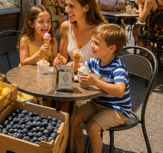 Bambini felici che gustano un gelato