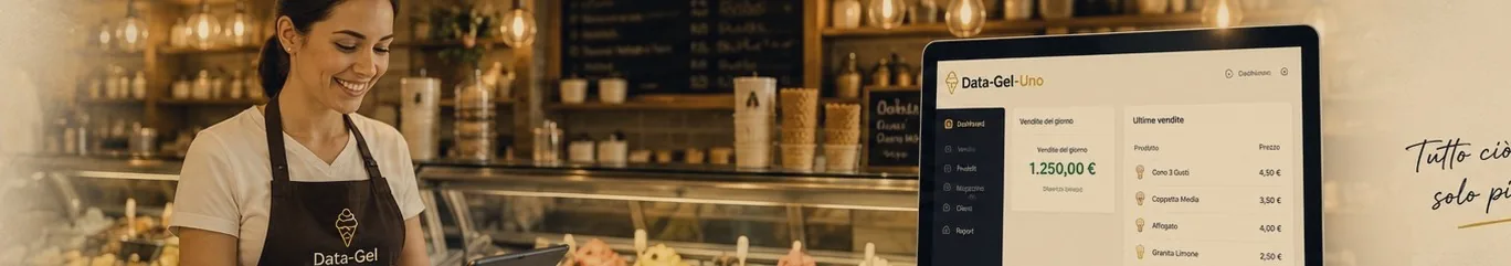 Gelatiere al banco con tablet, interfaccia Data-Gel-Uno